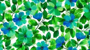 清新蓝绿花卉水彩图案