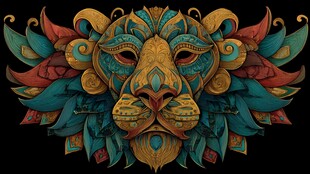 华丽狮头图腾插画