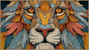 几何风格的雄狮头部图案