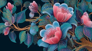 梦幻花卉枝叶插画图案