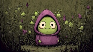 紫色斗篷小绿怪置身草丛