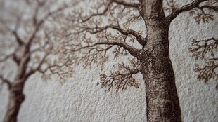 手绘枯树纹理墙面景象