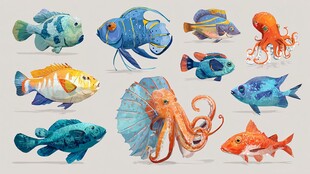 多彩海洋生物插画集合