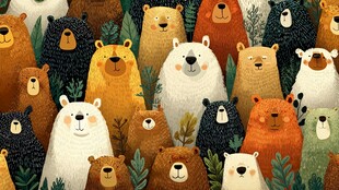 可爱熊群插画 萌趣满满