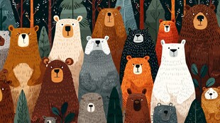 熊群森林聚会插画