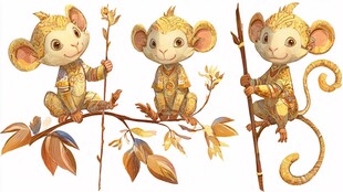 三只萌猴栖于枝头