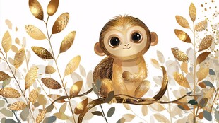 可爱小猴栖于金色枝叶间