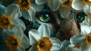 猫眼藏于水仙花中