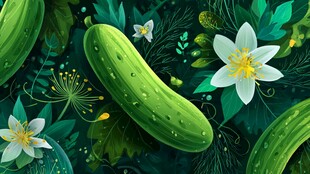 清新黄瓜花卉田园风插画