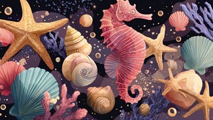 梦幻海底的海马与贝壳世界