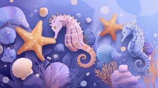 梦幻海底的海马与海星世界