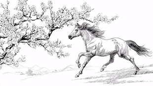 骏马奔于繁花盛开之境