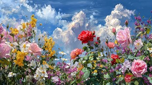 繁花盛开的梦幻天空之景