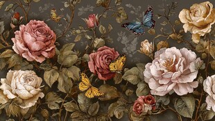 复古花卉与蝴蝶精美图案