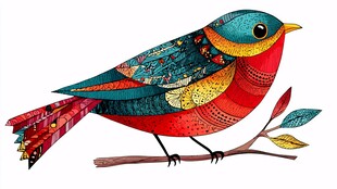 彩绘小鸟栖于枝头