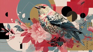 花鸟拼贴艺术插画