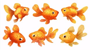 可爱多姿的手绘小金鱼