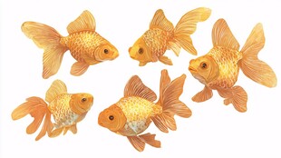 五只灵动的金色小金鱼