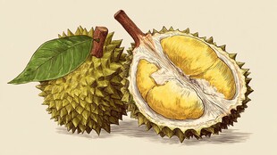 手绘榴莲 完整与切开状态