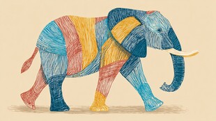 彩色拼接风行走的大象
