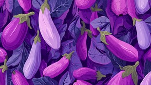 紫色茄子与叶的精美图案