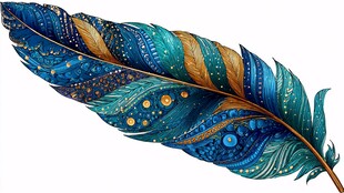 梦幻蓝金花纹装饰羽毛