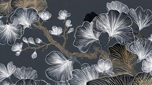 银杏花卉深色背景图案