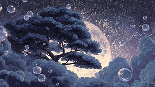 梦幻月夜下的树与泡泡世界