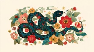 花中灵蛇 传统精美插画