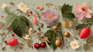 花卉果实静物插画