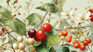 复古风浆果花卉植物插画