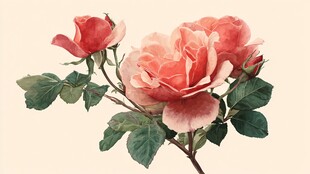 娇艳粉色玫瑰插画