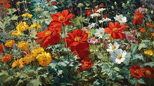 缤纷多彩的花卉盛放景象