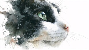 水墨风黑白猫咪特写