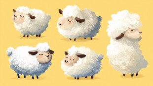 五只可爱绵羊的萌趣姿态
