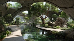 梦幻混凝土园林水景空间