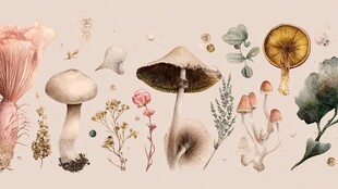 梦幻手绘蘑菇与花草集合