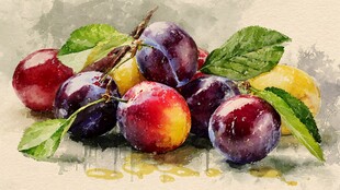 水彩画中的多彩李子