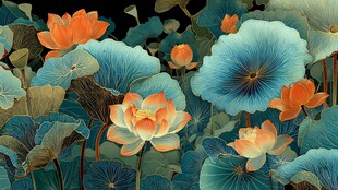 梦幻荷塘花卉图景