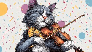 猫咪优雅拉小提琴欢乐场景
