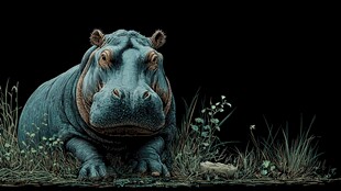 黑暗中休憩的河马