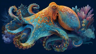 梦幻章鱼的海底绚丽世界