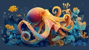奇幻海底的多彩章鱼世界