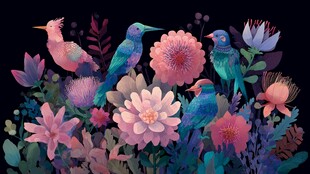 花鸟共舞的梦幻植物世界