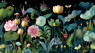 梦幻夜间花卉植物景观