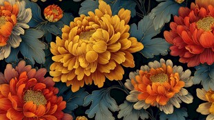 绚丽多彩菊花花卉图案