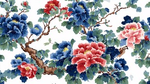 国色牡丹花卉图案