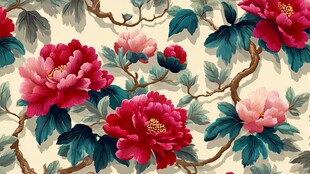 中式牡丹花卉复古纹样图案