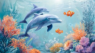 梦幻海底的海豚与珊瑚