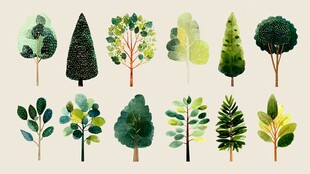 手绘多样绿植插画集合